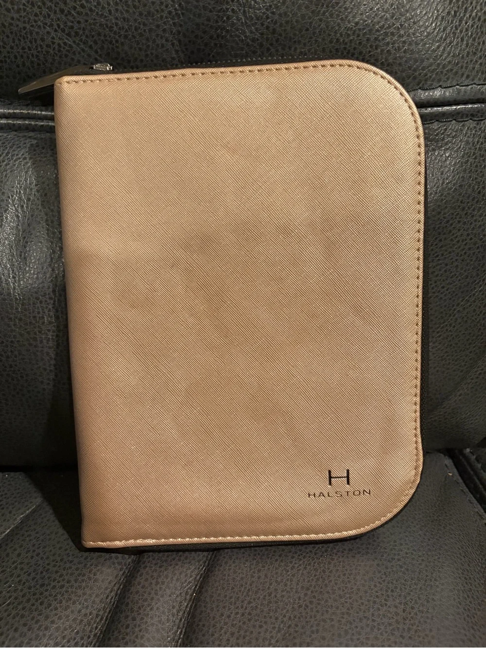 Halston Heritage Tan Leather Zip Jewelry Pouch